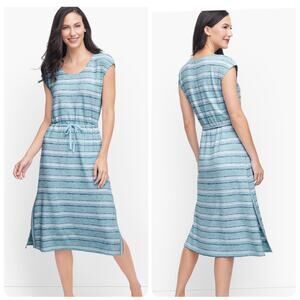 NWT T by Talbots Drawstring Tie Waist Midi Dress Blue Stripe size 3X